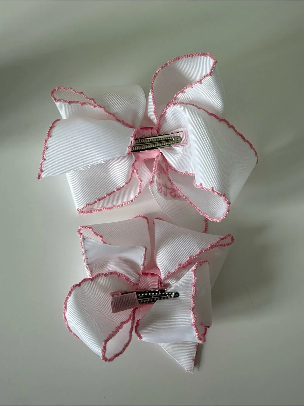 Wee Ones White and Pink 'Little Sister' Embroidered Hair Bows
